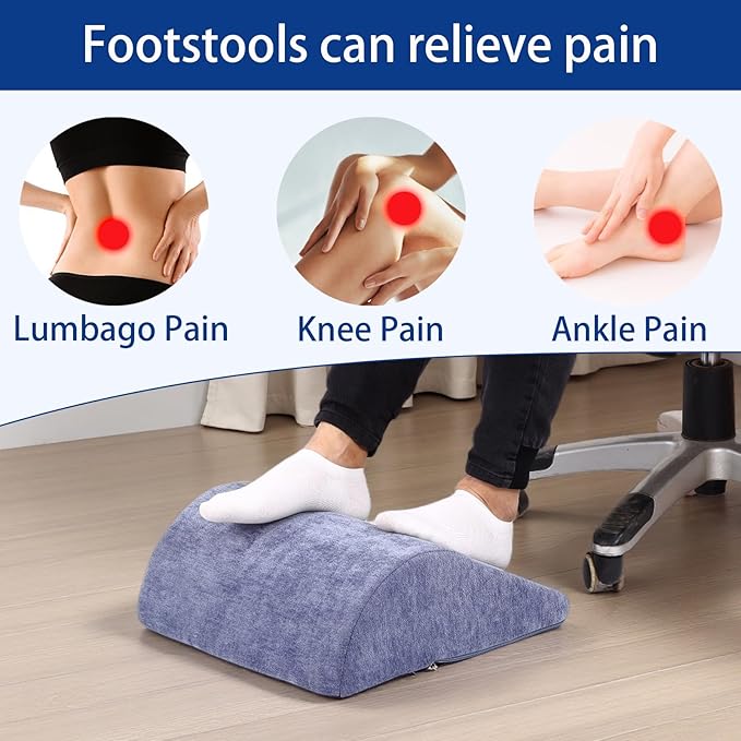 Foot Rest for Under Desk at Work, Ergonomic Under Desk Footrest with Washable Cover for Office, Home & Gaming Leg Elevation Pillow Blue