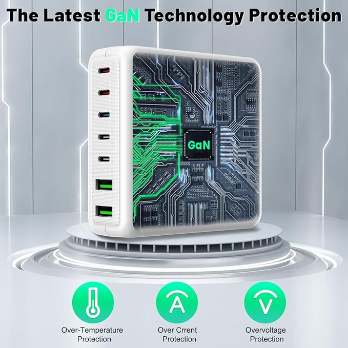 USB C Charger, 260W 7-Port USB C Charger Block, 2x65W Compatible with MacBook Pro/Air, iPad Series,iPhone 14/13/Mini/Pro/13Pro Max/12 Samsung Galaxy, White