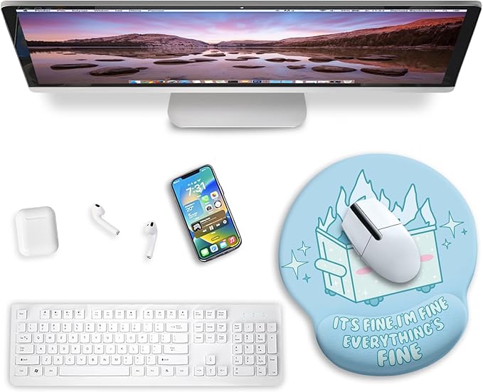 Blusabaca Dumpster on Fire Mouse Pad with Wrist Rest, Funny Cute Ergonomic Mouse Pads for Desk Wrist Support, Mousepad for Wireless Mouse Gaming Work Home Desk Accessories Office Supplies Decor Women