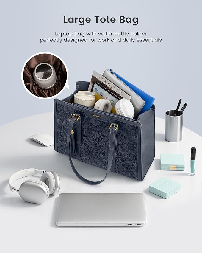 LOVEVOOK Laptop Bag for Women Vintage Leather Work Tote 15.6 inch Large Capacity Computer bag with Clutch Purse for Office, Travel, Casual