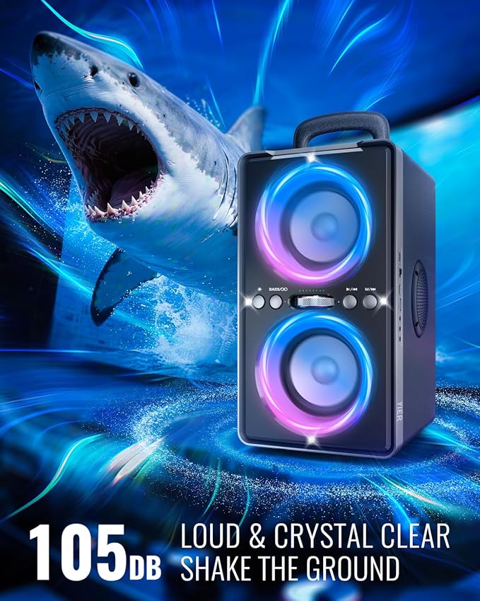Bluetooth Speaker, 240W Peak Loud Party Speaker with Big Bass, 20H Playtime, TWS, BT5.3, Large Portable Wireless Boom Box with LED Light for Outdoor Backyard Beach Home (Leather Blue)