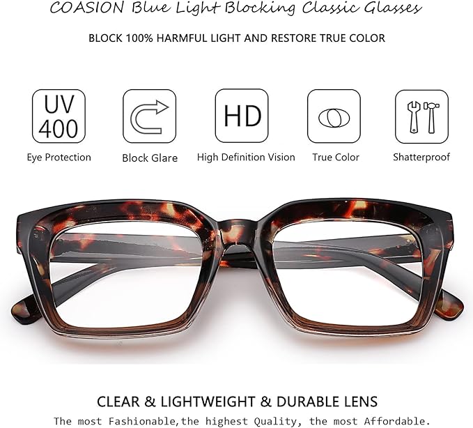 COASION Blue Light Blocking Eyeglasses Classic Thick Square Rim Frame Eyewear for Women Men