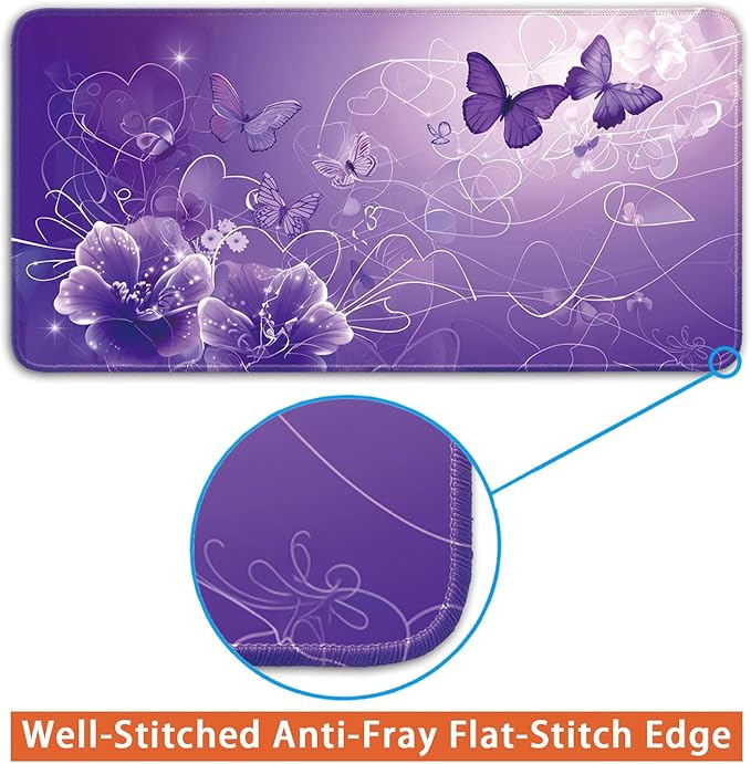 Desk Pad Protector, Office Desk Mat, Large Mouse Pad, Non-Slip Desk Blotter, 23.6x11.8 inch, Purple Butterfly