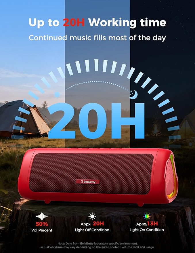 Bluetooth Speaker with HD Sound, Portable Wireless, IPX5 Waterproof, Up to 20H Playtime, TWS Pairing, BT5.3, for Home/Party/Outdoor/Beach, Electronic Gadgets, Birthday Gift (Red)