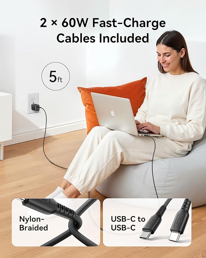 INIU USB C Charger, 2-Pack 30W PD QC Fast Charging Type C Charger Block With 5ft USB-C Cable, Compact USB C Wall Charger With Foldable Plug For iPhone 17 Pro Max, Samsung S25, Commuter, Travel, Yellow