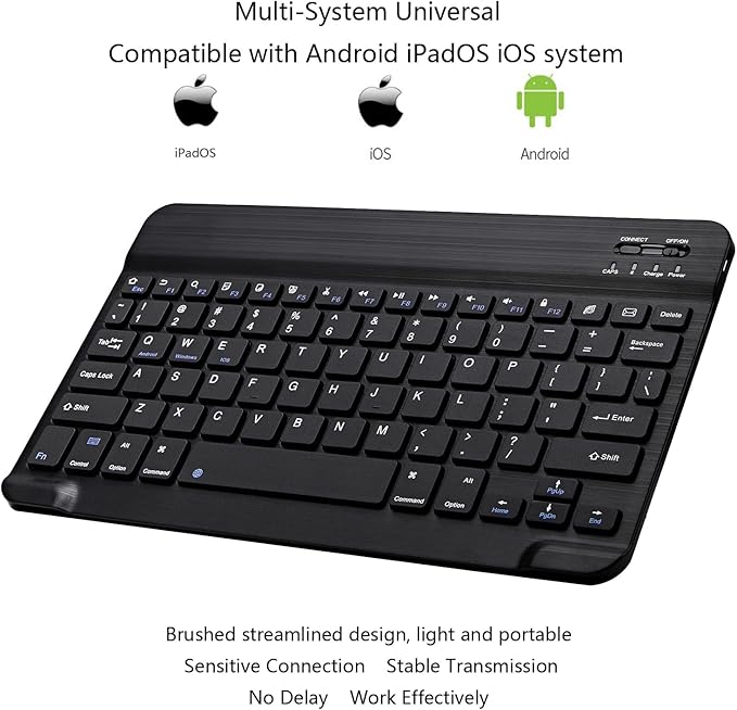 Ultra-Slim Bluetooth Keyboard Portable Mini Wireless Keyboard Rechargeable for Apple iPad iPhone Samsung Tablet Phone Smartphone iPadOS iOS Android (10 inch Black)