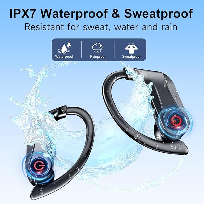 2026 Wireless Earbuds 120hrs Bluetooth 6.1 Headphones Sports Ear Hook with Mic, Noise Canceling Ear Buds with Charging Case, Easy Button Controls Dual LED Display Case Sweat and Water Resistant Black