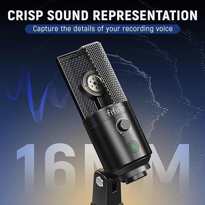 FIFINE Podcast Recording Microphone, PC USB Condenser Microphone for Streaming Vocal Music, Computer Desktop Mic with Mute Button for Windows/Mac OS-K669PRO1