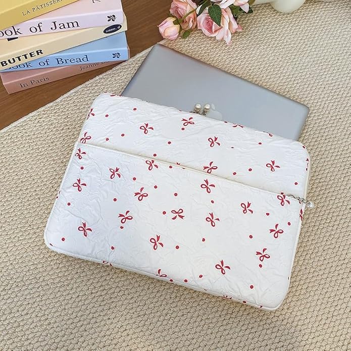 Coquette Laptop Sleeve, Slim 13-16 Inch Cute Laptop Case, Aesthetic Computer Bag with Bow-Dot Print for Mac