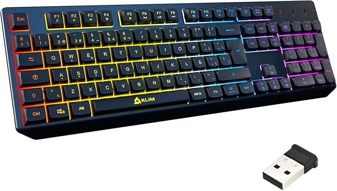 KLIM Chroma Wireless Spanish (España) Keyboard, RGB Backlit Wireless Keyboard, Rechargeable Battery, Quiet, Water-Resistant, Plug & Play for PC, Mac, PS4/PS5