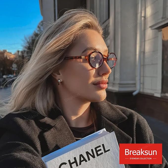 Breaksun Fashion Oval Glasses for Women Men Retro Round Tortoise Frame Blue Light Glasses Nerd Eyeglasses