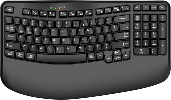 Ergonomic Wireless Keyboard with Wrist Rest, Wave Keys, Comfortable Natural Typing, 2.4GHz Ergo Wireless USB Computer Keyboard for Large Hands, Windows, Mac, Laptop, PC
