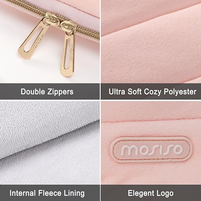 MOSISO 13-14 inch Laptop Case, 13.3 inch Laptop Sleeve Compatible with MacBook Air 13 13.3 13.6/Pro 13/Pro 14, HP Dell ASUS Lenovo, Soft Cozy Lightweight Horizontal Bag with Small Case, Pink