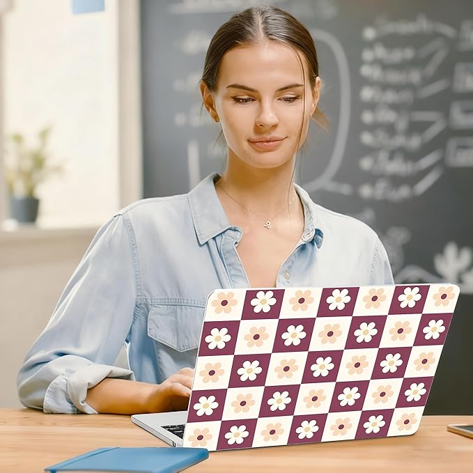 G JGOO Compatible with MacBook Air 13 inch Case 2026 2025-2022 M5 A3449 M4 A3240 M3 A3113 M2 A2681, Hard Shell for MacBook Air 13.6 inch Case + Keyboard Cover + Screen Protector,Checkered Flower