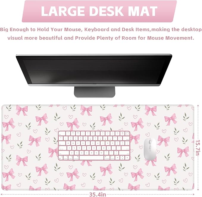 Baziabbo Pink Desk Mat,XXL Extended Big Mouse Pad,Gaming Mousepad with Stitched Edge,Non-Slip Rubber Base Keyboard Desk Pad for Home Office Study Game