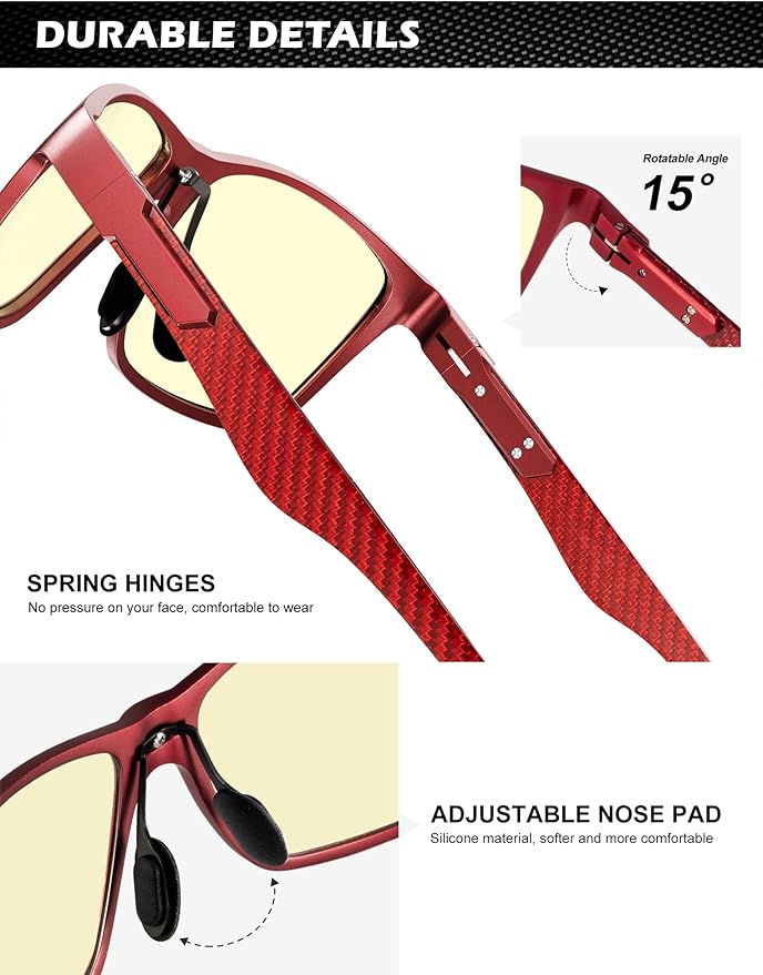 ANYLUV Carbon Fiber Reading Glasses for Men Women, Blue Light Blocking Computer Readers, Anti Glare Spring Hinge