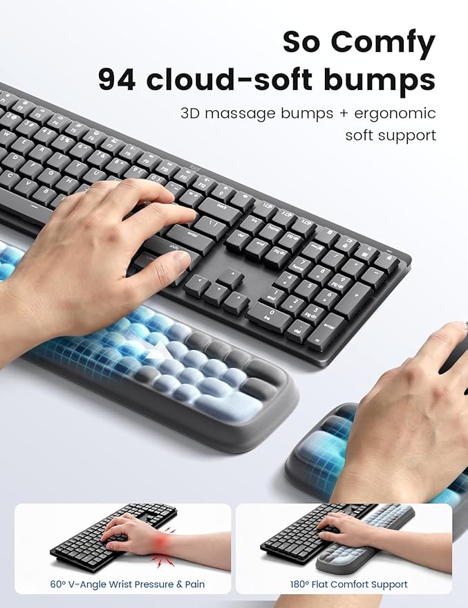 Meatanty Keyboard Wrist Rest and Mouse Rest Set, Ergonomic Computer Wrist Pad, Memory Foam Typing Support for Desk, Hand Palm Arm Rest Office Gaming Accessories, Carpal Tunnel Pain Relief Cushion