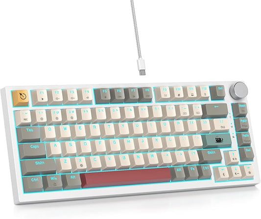 75% Wired Gaming Keyboard, Hot Swappable Gasket Mount, Red Switch, RGB Backlit 82 Keys TKL Mechanical Keyboard, NKRO Compact for PC Laptop Windows Gamer (Gray Rice)