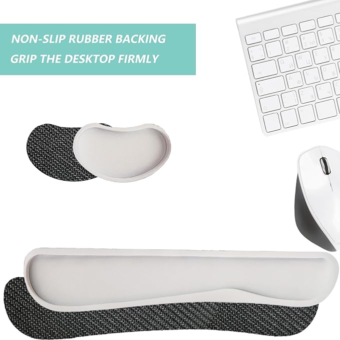 Keyboard Wrist Rest Mouse Wrist Support Set, Memory Foam Wrist Rest Pad for Computer Laptop Keyboard Mouse, Ergonomic Wrist Cushion Support for Typing Pain Relief, Gaming Home Office, White