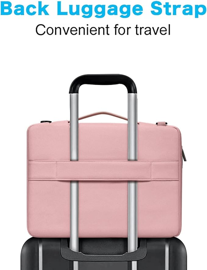 MOSISO 360 Protective Laptop Shoulder Bag Compatible with MacBook Pro 16 inch 2023-2019 M2 A2780 M1 A2485 Pro/Max A2141,15-15.6 inch Notebook,Side Open Sleeve with 3 Front Pockets&PU Handle&Belt, Pink