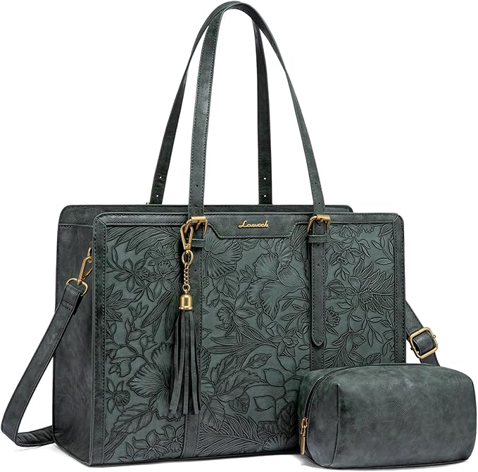 LOVEVOOK Laptop Bag for Women Vintage Leather Laptop Tote 15.6 inch Large Capacity Computer bag with Clutch Purse for Work