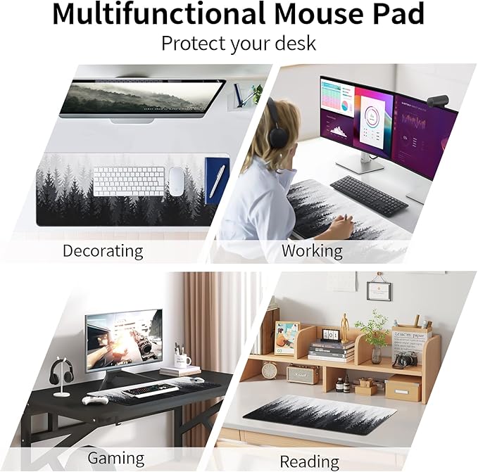 Desk Mat Forest, Large Gaming Mouse Pad with Stitched Edges, 31.5" x 11.8" XL Non-Slip Desk Pad, Computer Keyboard Mat for Office Home