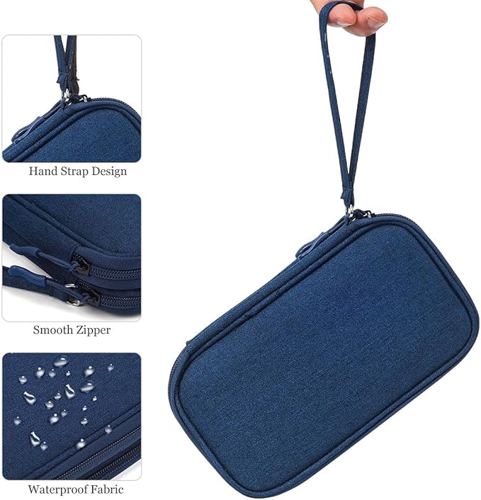 Electronic Organizer, Travel Cable Organizer Bag Pouch Electronic Accessories Carry Case Waterproof Electronic Bag for Cable, Cord, Charger, Phone, Power Bank, Earphone (Navy Blue, Medium)