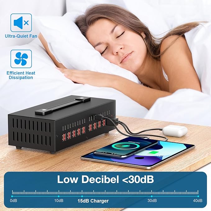 Portable USB~C Charger Block, 300W(40A) 40Port (20 USΒ A & 20 USΒ~C Port) Home USΒ Charging Station for Multiple Devices, Desktop USB Wall Charger Compatible with iPhone, iPad, Kindle, Tablets, Watch
