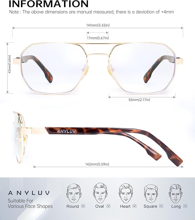 ANYLUV Blue Light Glasses for Woman/Men, Blue Light Blocking Glasses Women Computer Gaming Glasses for Eye Protection