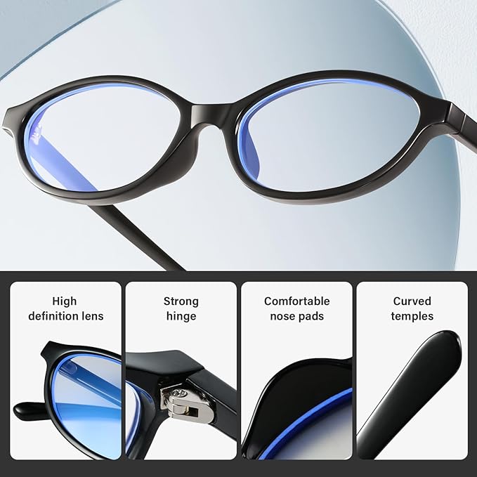 KUGUAOK Retro Oval Blue Light Blocking Glasses for Women 90s Small Cat Eye Eyeglasses Frame TV Bluelight Glasses