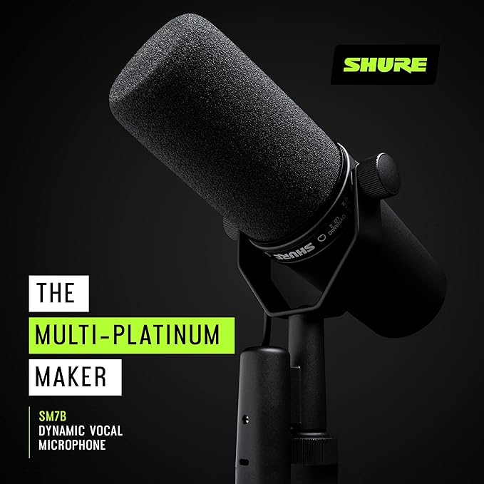 Shure SM7B Vocal Dynamic Microphone – XLR Studio Mic for Podcasting, Recording, Broadcasting, Streaming & Gaming – Smooth, Warm Sound, Rugged Build, Detachable Windscreen, Wide Frequency Range, Black