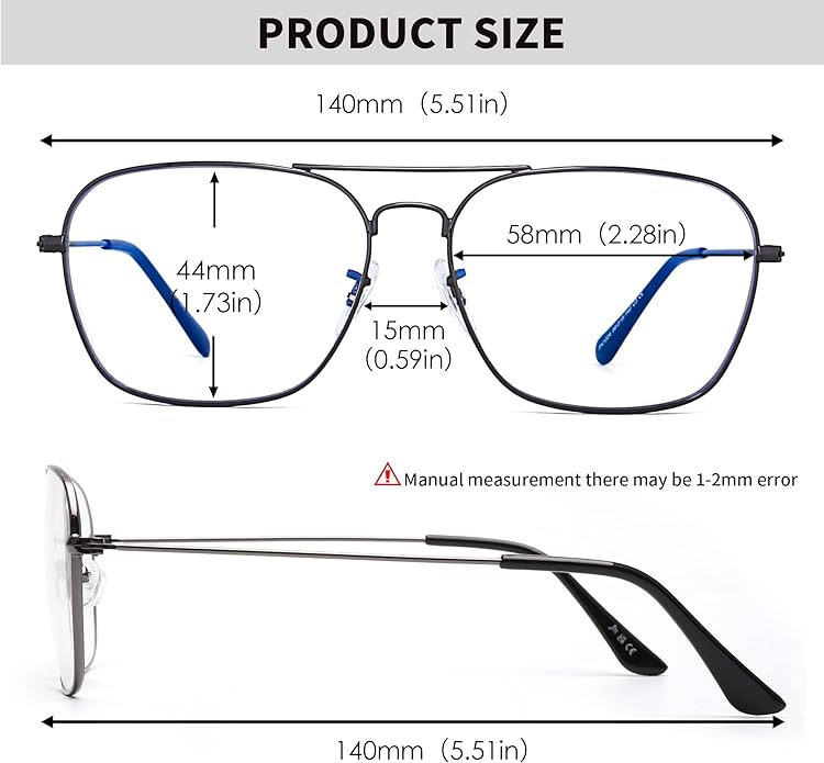 JM Aviator Blue Light Blocking Computer Glasses, Square Eye Protect Video Eyeglasses Anti Glare Men Women