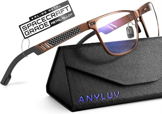 ANYLUV Blue Light Blocking Glasses Men Computer Gaming Glasses Lightweight Al-Mg Metal Anti Eyestrain Eye Protection