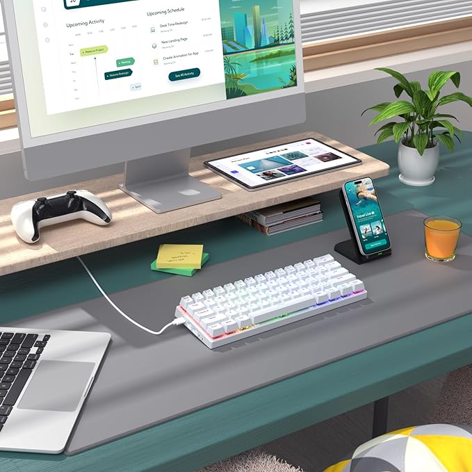 Pauroty 60% Wireless Creamy Keyboard, Triple Mode 2.4G/USB-C/Bluetooth Gaming Keyboard, RGB Backlit, Linea Red Switches, Creamy Sounding, 61 Keys Rechargeable Mini Wireless MechanicalKeyboard