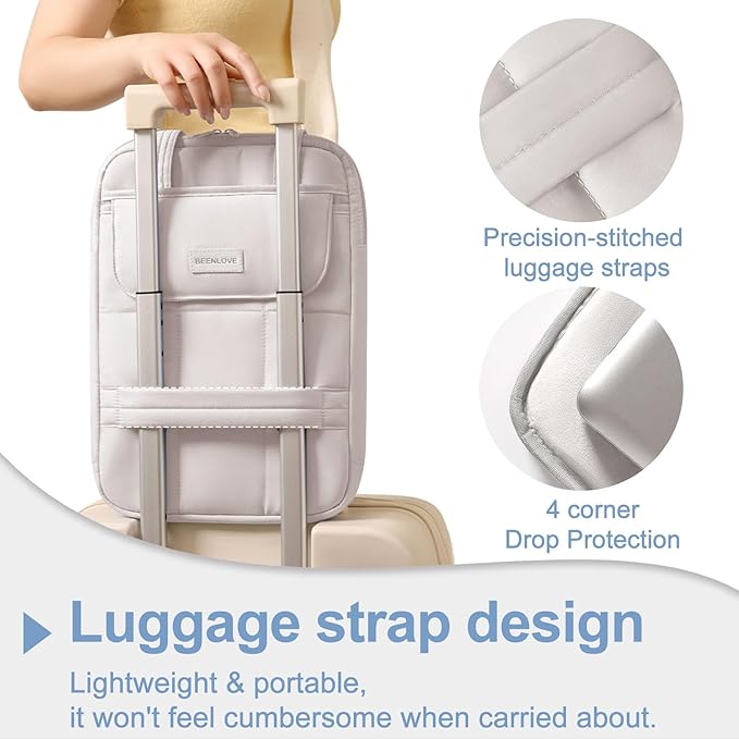 Puffy Laptop Sleeve 13-14 inch, Ultra Lightweight Laptop Case Compatible with MacBook Air/Pro 13/Pro 14 M5 M4 M3 M2 M1, iPad, HP Dell ASUS Lenovo, Vertical Laptop Bag with Handles, Beige | 14.37"x10.24"x1.38"