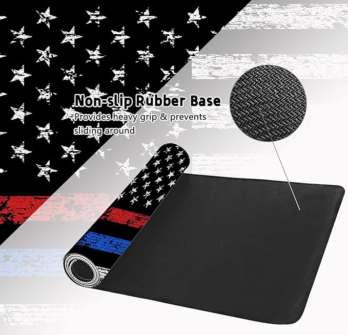Extended Large Gaming Mouse Pad Red Blue American Flag XXL Size Keyboard Mouse Mat Desk Pad with Non Slip Rubber Base Stitched Edges Office Decor for Women Girls Men,35.4 x 15.7inch