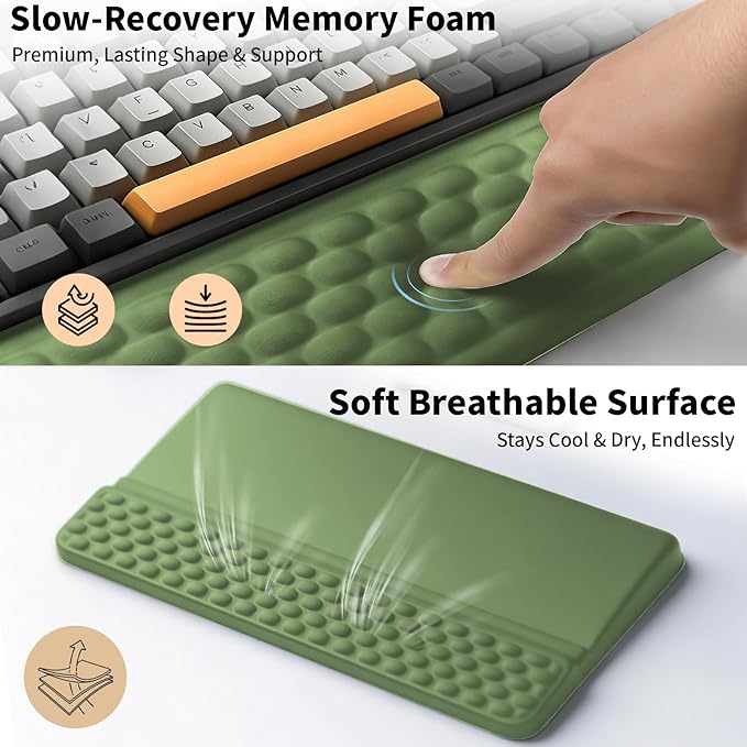 Wrist Rest with Keyboard Stand, Computer Wrist Support Pad, Ergonomic Keyboard Riser Hand Rest Soft Memory Foam Cushion Holder Gaming Typing Desk Accessories for Office Home School（Green）
