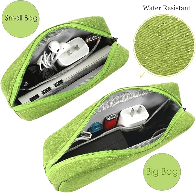 Electronics Organizer Case, Cable Organizer Bag Waterproof Electronic Accessories Case Travel Electronic Carrying Bag for Cable, Cord, Charger, Phone, Power Bank, Earphone (Big-Green)