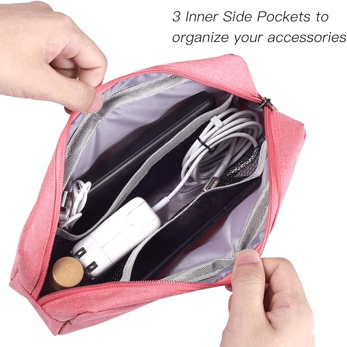 Electronic Organizer Case, Travel Cable Organizer Bag Pouch Electronic Accessories Carry Case Waterproof Electronic Accessories Bag for Cable, Cord, Charger, Power Bank, Earphone (Big-Pink)