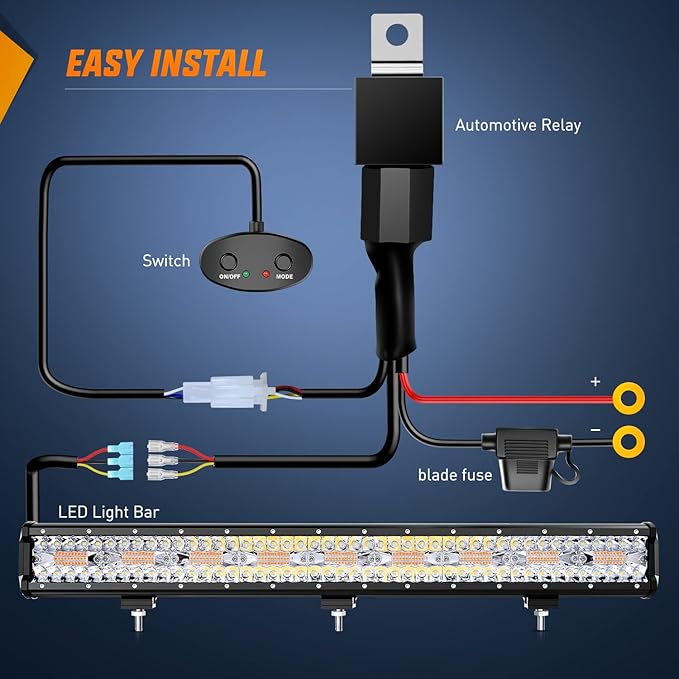 Nilight 26Inch 540W LED Light Bar Spot Flood Amber White Strobe 6 Modes with Memory Function Off-Road Truck Car ATV SUV Cabin Boat with 16AWG Wiring Harness Kit-1 Lead