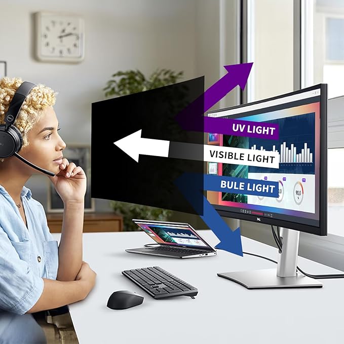 37.5 Inch Privacy Screen Filter for 21:9 Curved Ultrawide Monitor | Privacy Shield | Anti Glare | Anti-Blue Light | Eye Protection | Anti Spy | Computer Security Private Filter Protector