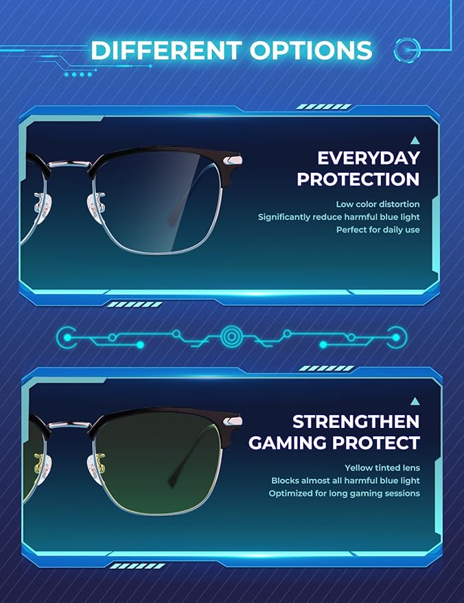 ZanyLen Blue Blocker Glasses for Men Metal Browline Computer Gaming Glasses Filter Blue Ray