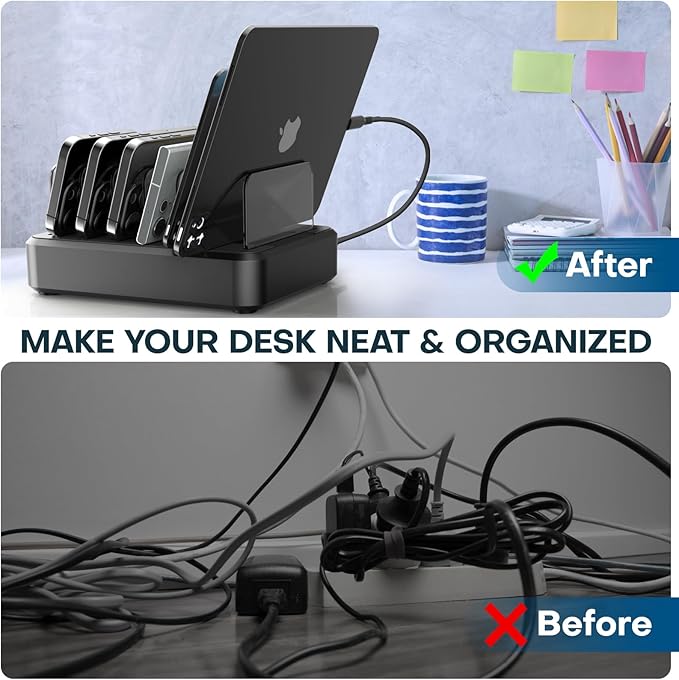 Charging Station for Multiple Devices,65W 6 Port Multi USB C Fast Charger Station with 6 Mixed Charging Cables,Charging Dock Compatible with iPhone iPad,Cell Phone,Tablets Android and More