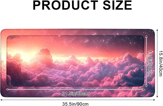 Mouse Pad, Large Anti-Slip with Stitched Edges Desk Mat Desktop Laptop Computer Desk Keyboard Mat,Table Protector Blotter Mat (Cloud, 35.4" x 15.7")