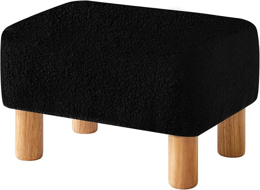 YMYNY Ottoman, Modern Footrest with Soft Padded Seat, Foot Stool with Wood Legs, Small Square Pouf Under Desk for Living Room Bedroom Office 15.74" D×11.41" W×9.84" H Black UHBD030B