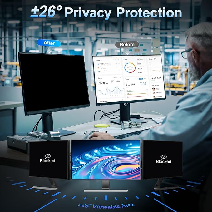 2 Pack Magnetic 27 Inch Computer Privacy Screen for Monitor 16:9 Aspect Ratio, Anti-Glare Blue Light Computer Monitor Privacy Shield, Removable Anti-Spy Screen Protector