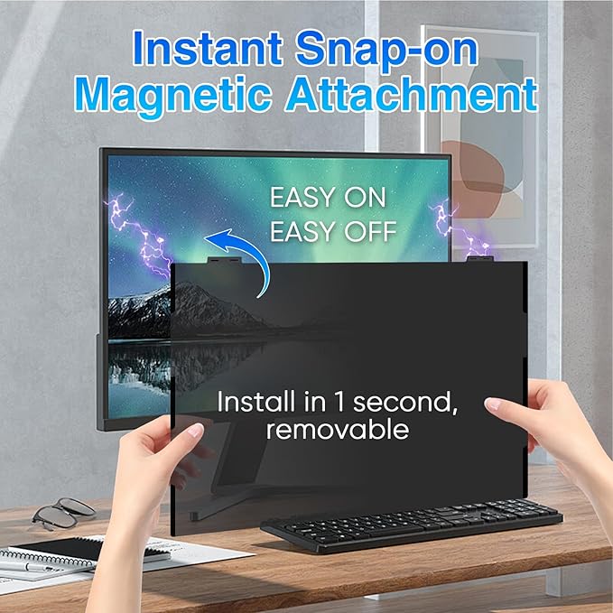 2 Pack 23.8 Inch Magnetic Computer Privacy Screen Filter for Monitor 16:9 Aspect Ratio, Removable Hanging Privacy Screen Shield, Anti Blue Light Filter, Anti-Glare Protector