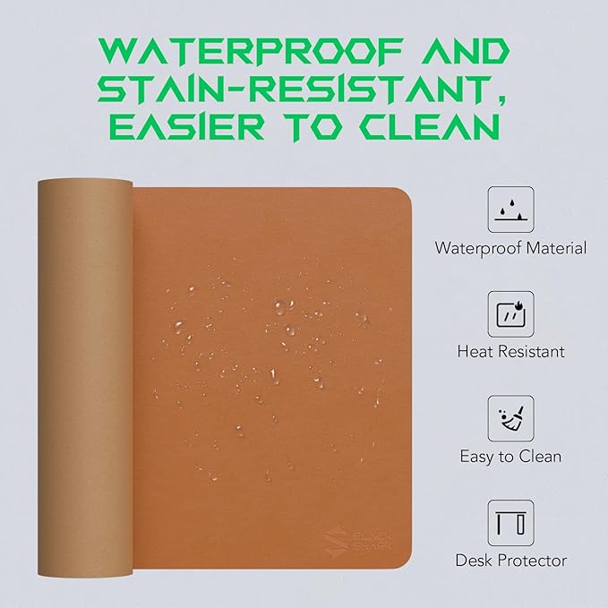 Black Shark Leather Desk Pad Protector, Office Desk Mat, Large Mouse Pad, Laptop Desk Pad - XL Size Waterproof, Non-Slip, Easy to Clean Desk Mat (35.4" x 16.9" x 0.12") - Manta P10 Brown