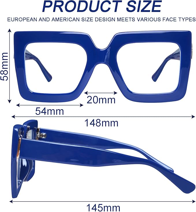 hoyuwak Oversized Square Blue Light Glasses Big Frame Computer Eyewear Thick Fashion Clear Glasses for Women Fashion