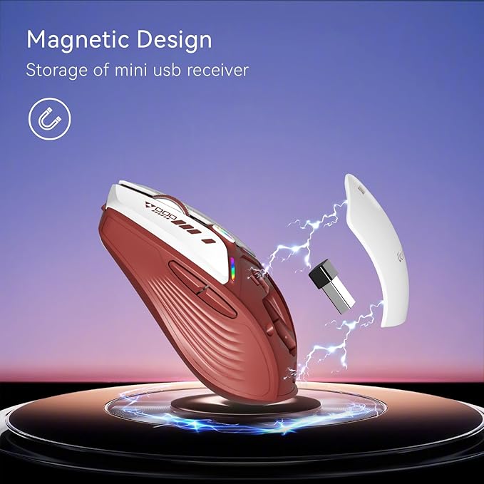 Uciefy V19 Wireless Mouse, 2.4GHz Rechargeable Mouse LED with Battery Indicator, Magnetic Computer Mice with USB Receiver & Type-C Adapter for Laptop/PC/Mac/Chromebook-Red